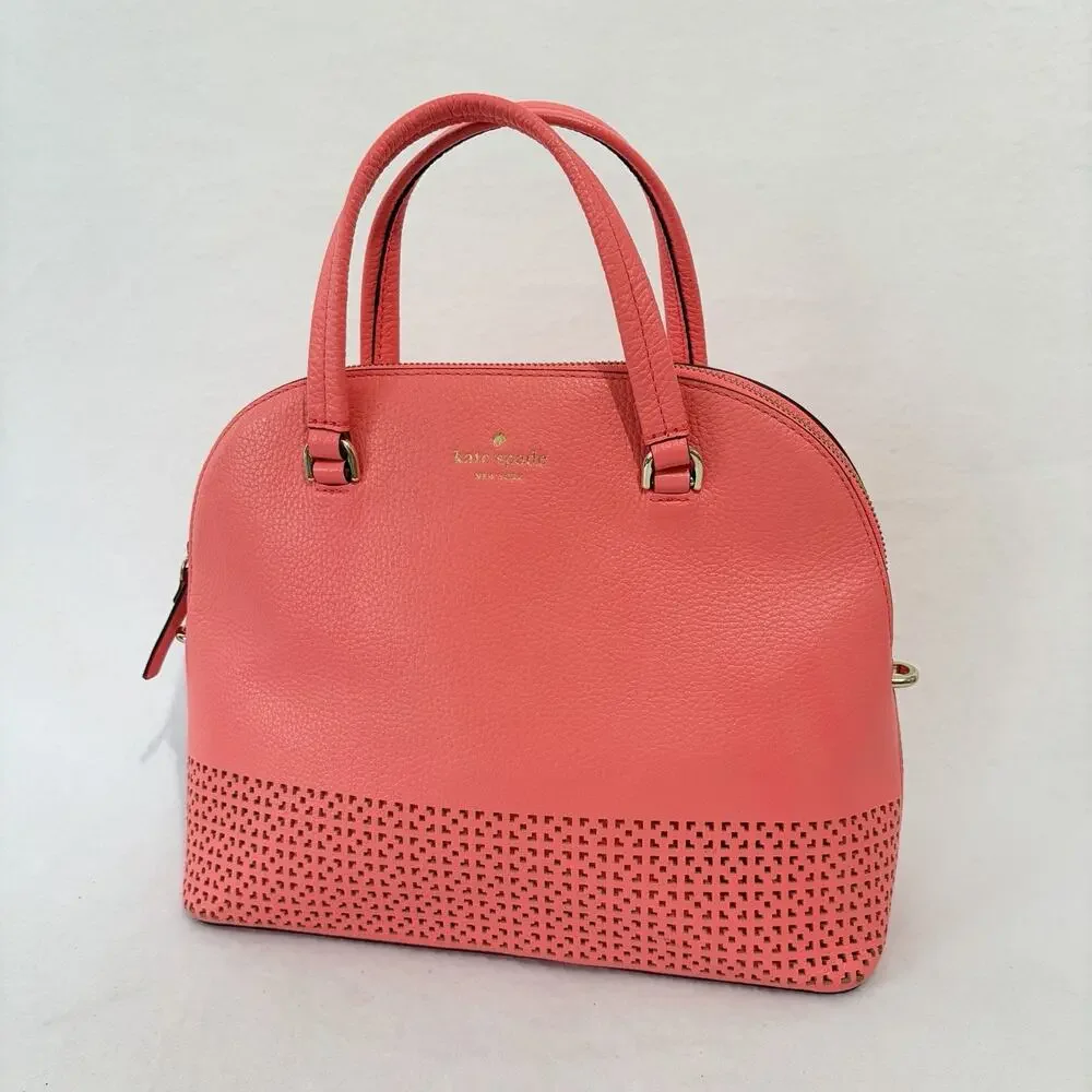 Kate Spade Wakefield Lane Carli Coral Handbag Pinkish Orange Laser Cut Purse